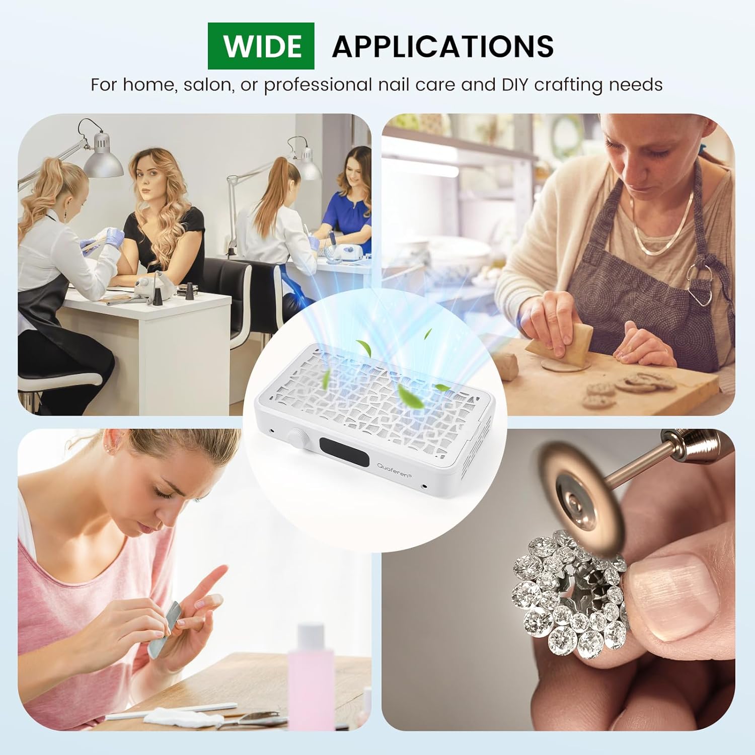Nail Dust Collector: 1600PA Professional Dual Turbo Nail Vacuum Dust Collector with 10 Filter Paper, 7000RPM Powerful Dust Suction for Manicure, Salon Nail Tech & Home