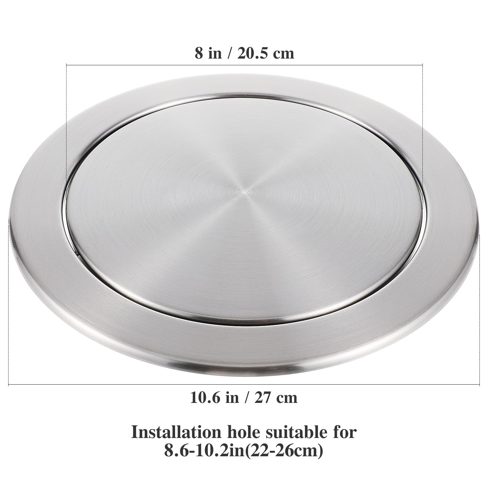 Tapa de Basura Empotrada de Acero Inoxidable 430, Diámetro 22-26 Cm, Solapa Abatible para Encimera de Cocina y Baño, Cubierta Resistente y Funcional para Cubo de Basura