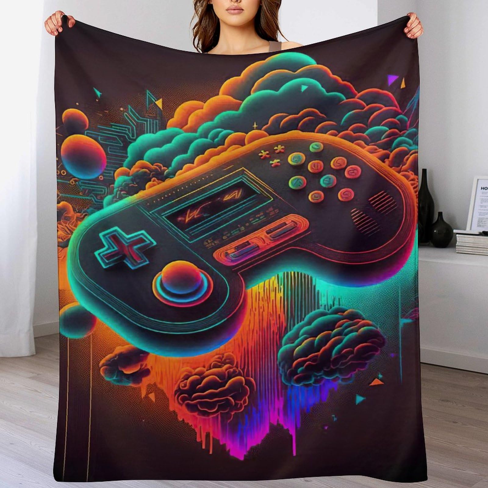 Couverture luxe motif contrôleurs de jeu linge de lit flannel doux