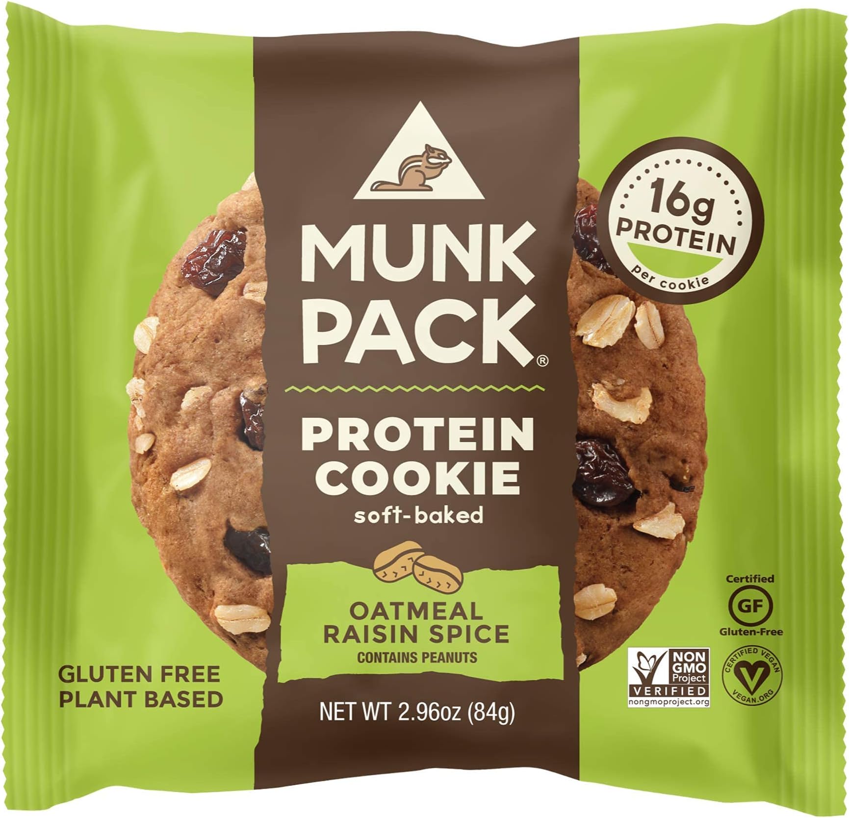 Munk Pack Oatmeal Raisin Spice Protein Cookie with 16 Grams of Protein | Soft Baked | Vegan | Gluten, Dairy and Soy Free | 6 Pack