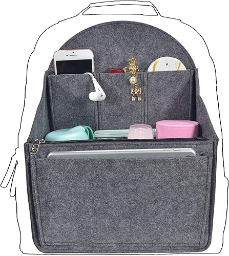 Miniatura 7 de Organizador de mochila de fieltro, organizador de bolso para hombres y mujeres, mochila de mano (gris, grande)