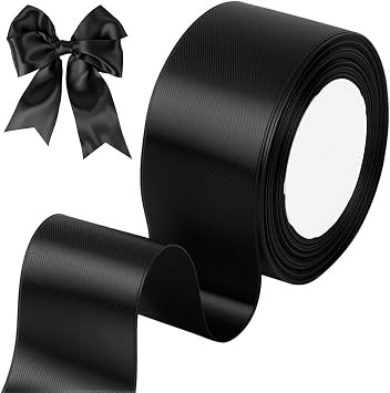 tenn well Black Satin Ribbon 50mm, 22 Meters Smooth Fabric Satin Ribbon for Gift Wrapping, Crafting, Hair Bows, Wedding Party and Christmas Decoration