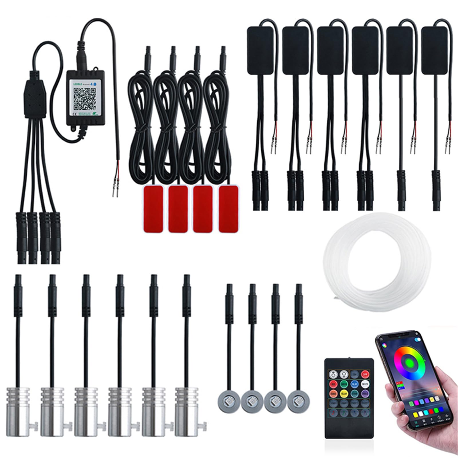 Tira De Luces LED para Interior De Coche, 14 En 1, Luz Ambiental LED, Iluminación Interior De Coche, Tira De Luz De Ambiente De Neón RGB Flexible con Aplicación Y Mando A Distancia