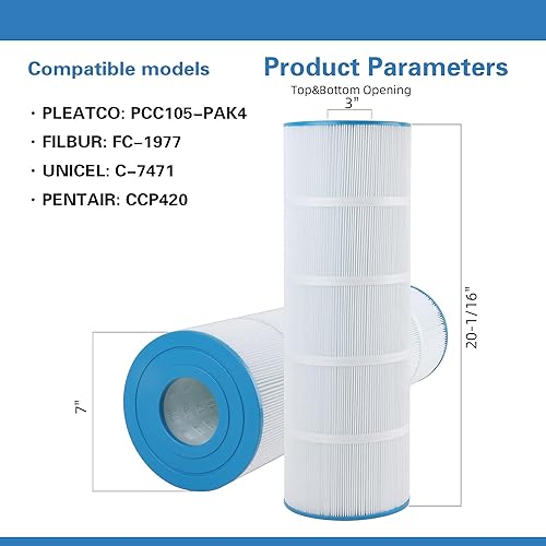 Miniatura 2 de AmiBron Cartucho de filtro de piscina C-7471 sustituye a Pentair CCP420, Pleatco PCC105-PAK4, Ultral-A6, Clean and Clear Plus 420, Filbur FC-1977,