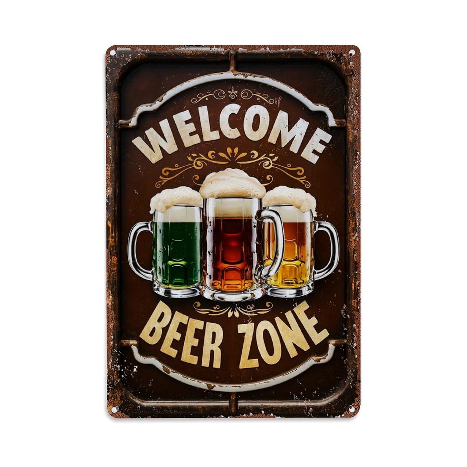 Jdfenggu Vintage Welcome Beer Zone Sign Pattern Retro Metal Tin Sign, Decor Art Poster For Bar, Home, Man Cave, Kitchen, Laundry Room Gift 8X12inch