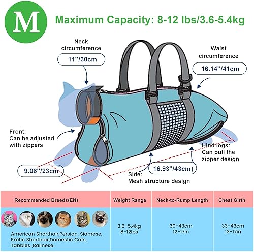 Miniatura 5 de Cinf Cat Nail Clipping Cleaning Grooming Restraint Bag （Free Muzzle） No Scratching Biting for Bathing Nail Trimming Injecting Examining (Blue,M)