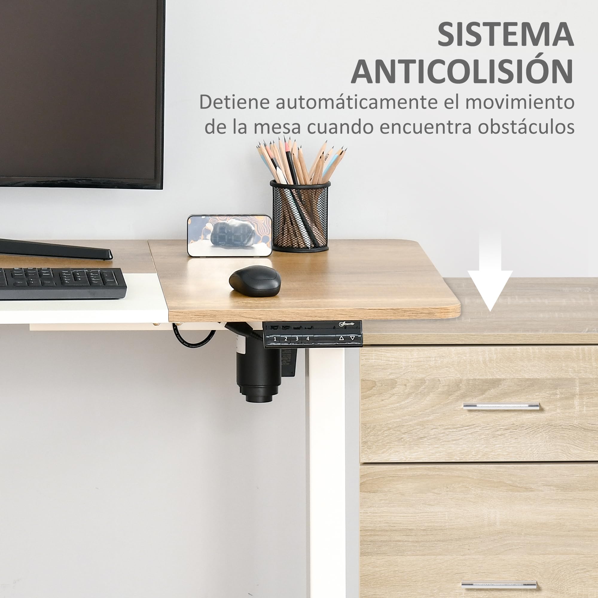 Vinsetto Escritorio de Pie Ajustable 140x70x72-116 cm Blanco y Natural