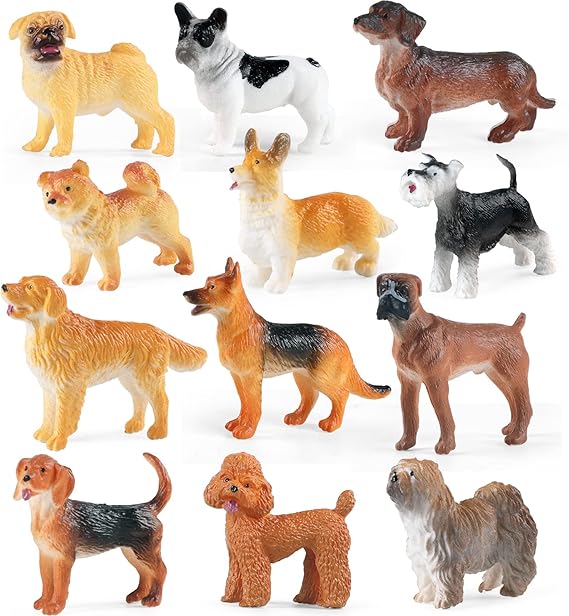 12PCS Mini Dog Figurines, Realistic Dog Figures Toy Set, Plastic Puppy