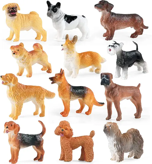 SIENON 12PCS Dog Figures Toy Set - Realistic Plastic Puppy Animals for Kids & Collectors
