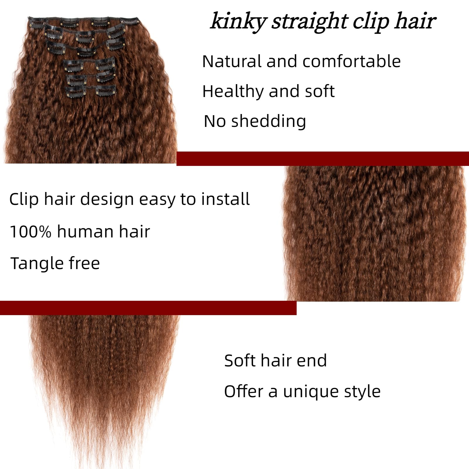 22 pollici marrone crespo dritto clip in estensioni dei capelli umani veri per donne nere testa piena 8A capelli veri brasiliani Yaki capelli umani clip in colore naturale 6 pezzi 16 clip