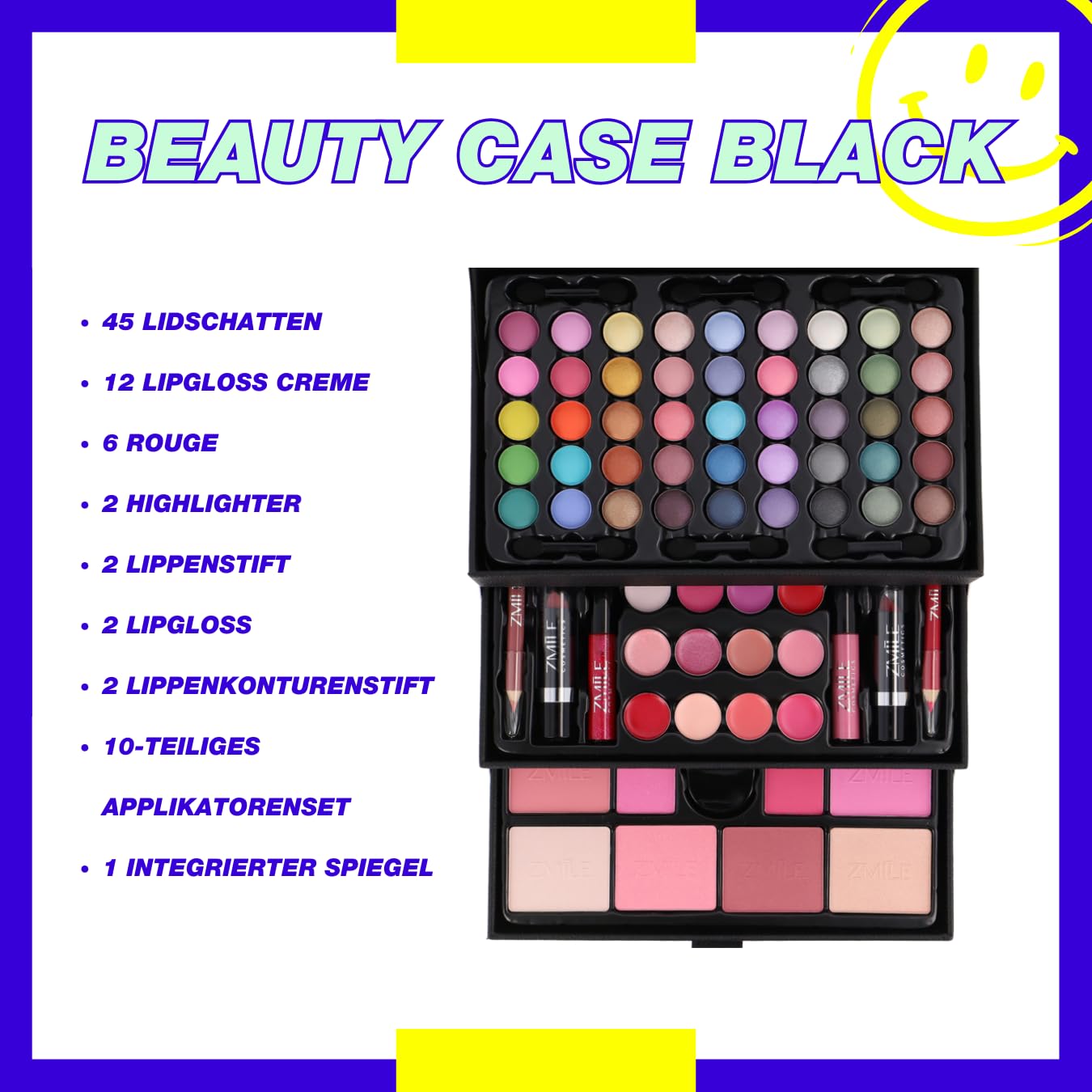 ZMILE Cosmetics - Maletín de maquillaje, Beauty Case Black, Cosméticos veganos