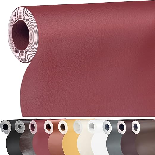 Leather Repair Patch, Self-Adhesive Leather Repair Tape, Large Reupholster Leather Patches for Furniture Couch Chairs Car Seat (Dark Red, 17x79 inch)