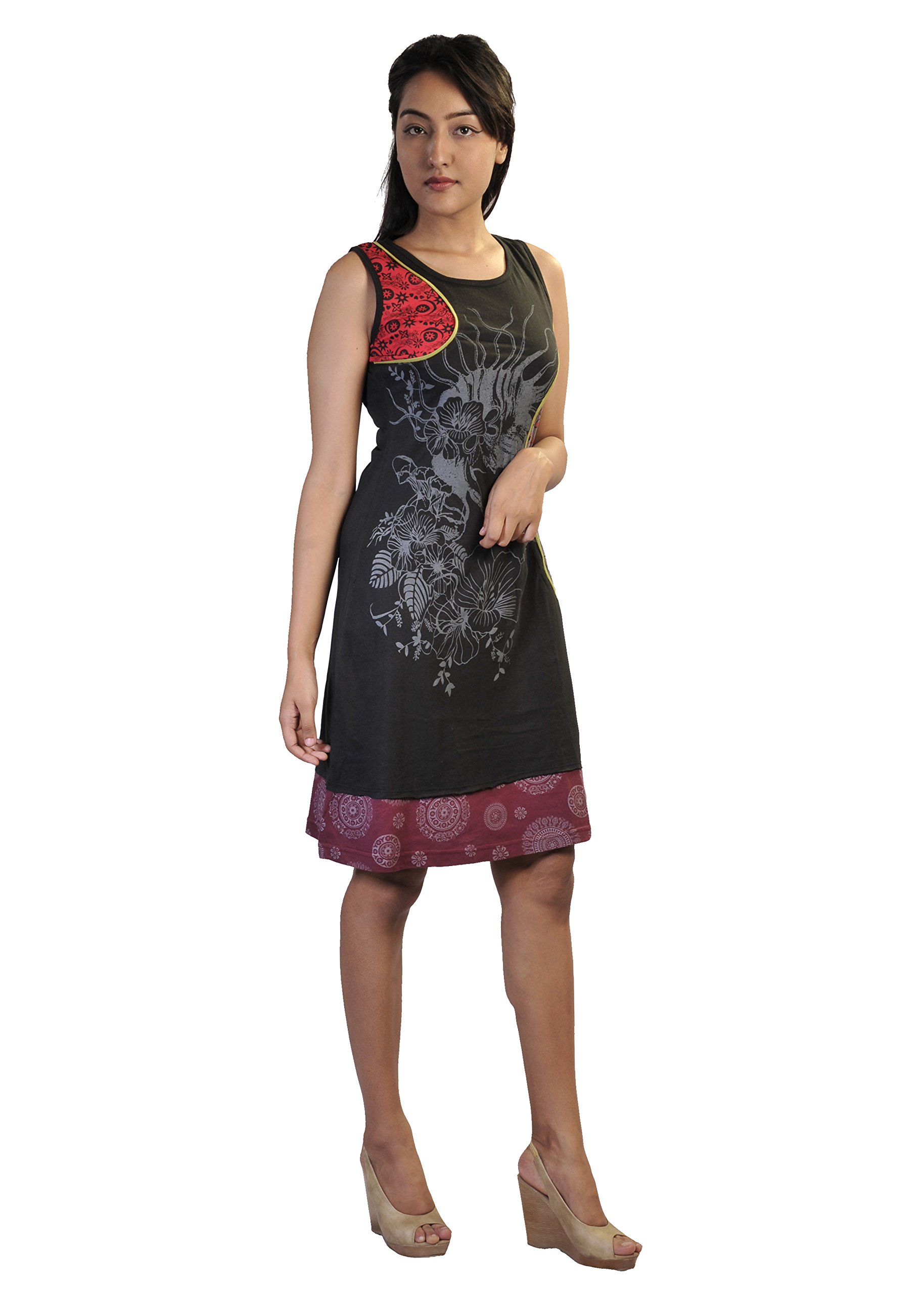 TATTOPANILadies Summer Sleeveless Dress with Flower Pattern Print and Embroidery.