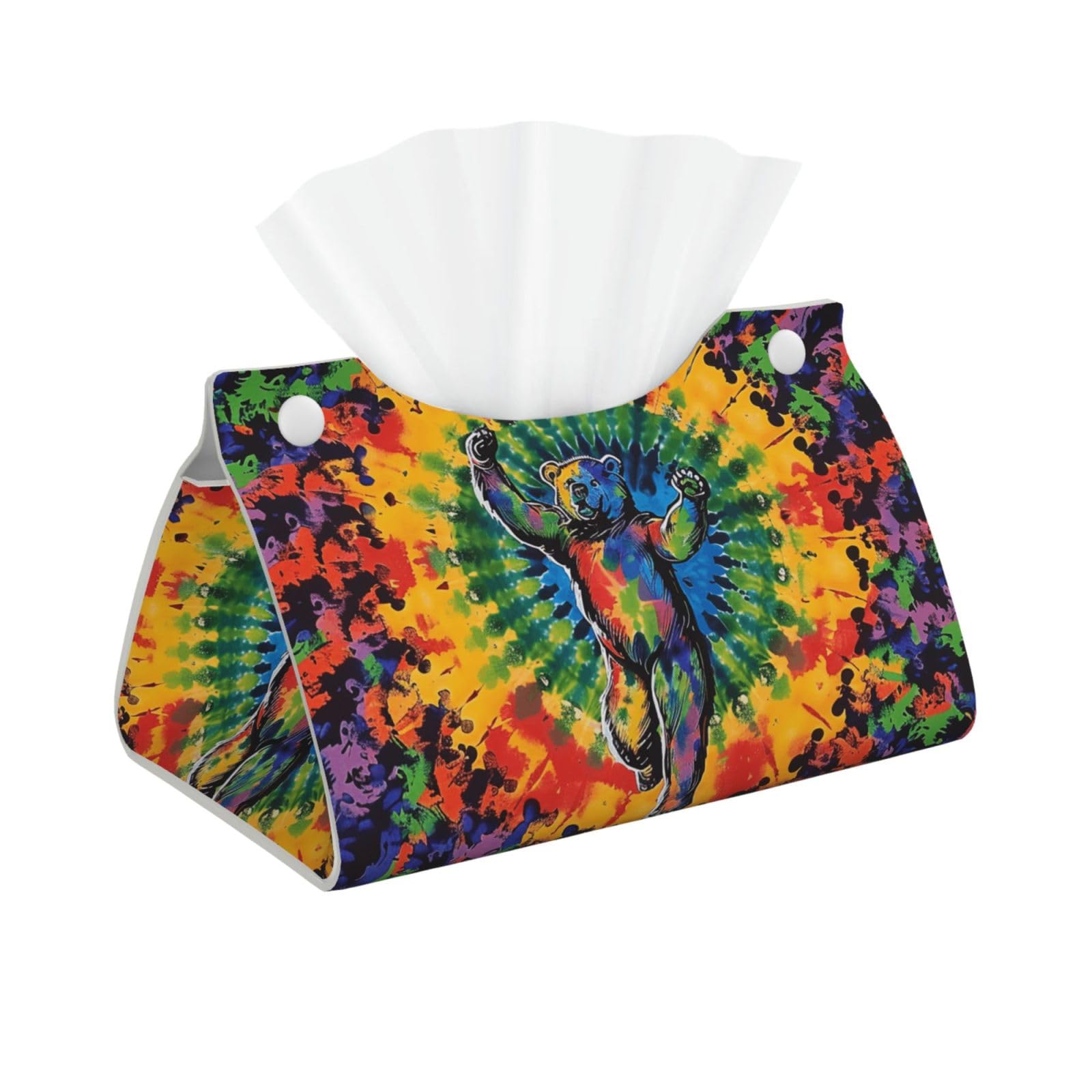 Bear Dancing Tie Dye Print Tissue Box Cover Foldable Tissue Storage Box Leather Tissue Cube Box Holder for Living Room Bedroom Office Car Home Decor
