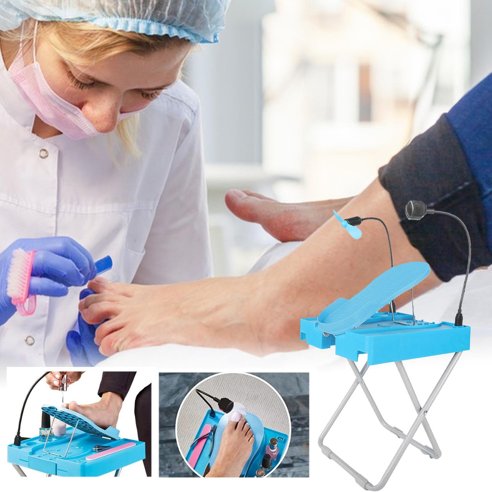 Poggiapiedi pedicure, Poggiapiedi di bellezza regolabile, Accessorio per sedia pedicure, Poggiapiedi con LED, Strumento per pedicure con ventola di essiccazione, Attrezzatura per pedicure domestica,