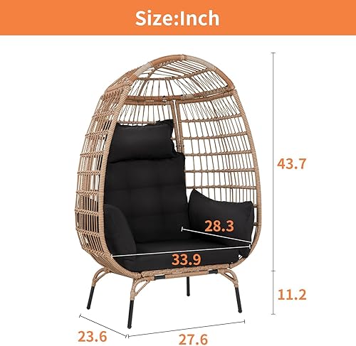 Miniatura 2 de Oversized Egg Chair with Stand, Room Decor Aesthetic Reading Chair, Lounge Chairs for Outside Wicker Egg Chair, Outdoor Chairs Comfortable Rattan