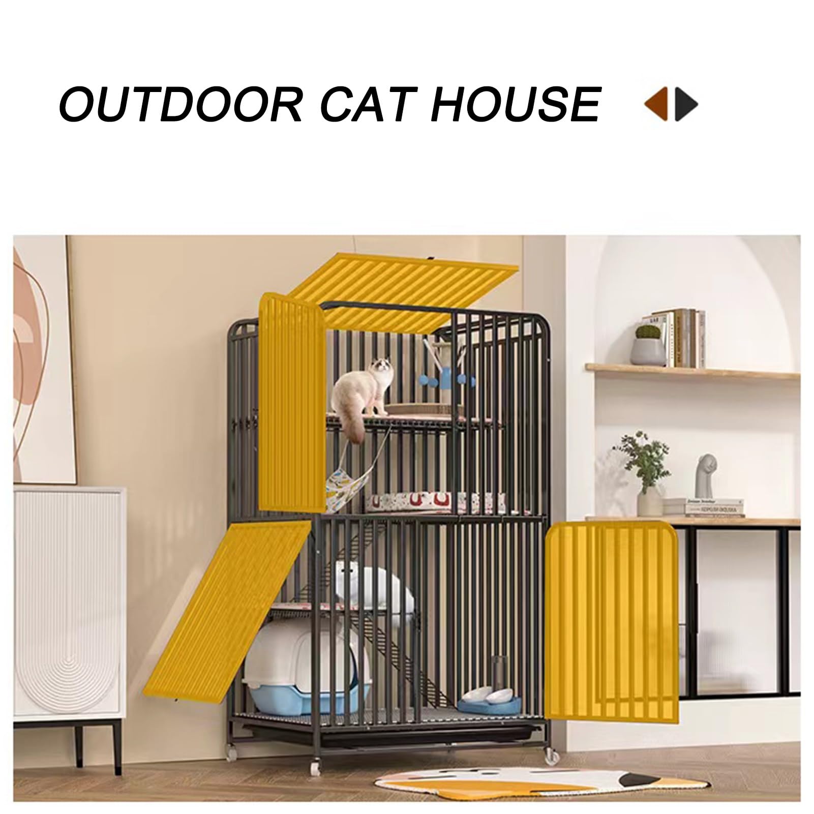 Gabbia per Gatti da Esterno con Piattaforme - Recinto Catio per 1-3 Gatti, Portatile con Ruote e Vassoio Rimovibile, Ideale per Giocare e Rilassarsi in Sicurezza (Nero)