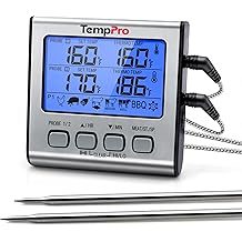 TempPro TP17 Dual Probe Digital Cooking Meat Thermometer Large LCD Backlight Food Grill Thermometer with Timer Mode for Smoker Kitchen Oven BBQ, Silver (Previously ThermoPro)
