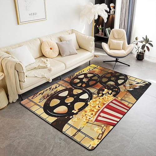 Alfombra decorativa vintage de cine para cine, diseño de póster de cine, alfombra de piso interior de palomitas de maíz, alfombra de sala de estar,