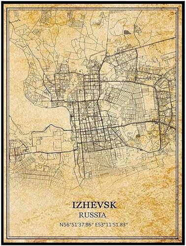 TANOKCRS Izhevsk - Póster de pared de Rusia, diseño vintage, mapa, ilustración, viaje, recuerdo, regalo, decoración del hogar, 9 x 11 pulgadas, sin