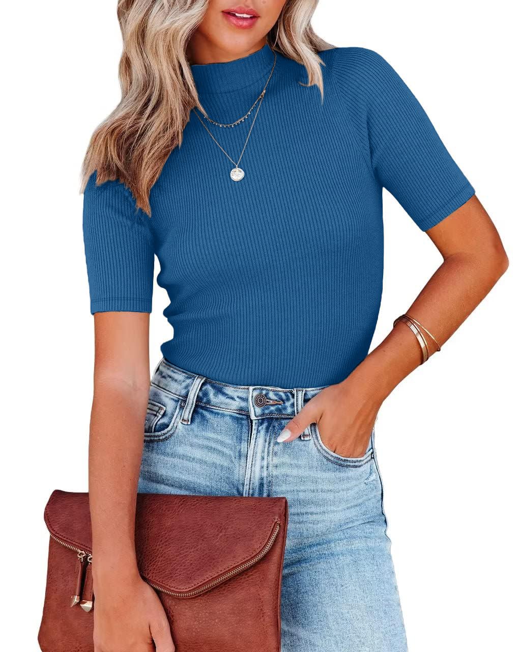 Nutssfireewomen Tops Dressy Casual Mock Turtleneck Short Sleeve