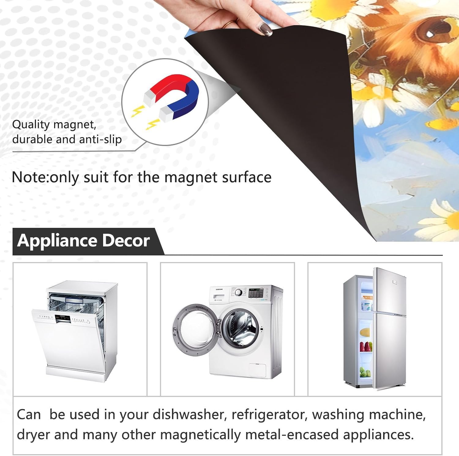 Dishwasher Magnet Cover Large Magnetic Stickers Cat Daisy Front Dishwasher Cover Reusable Decal for Home Kitchen Refrigerator Decorative Lid Washing Machine Laundry