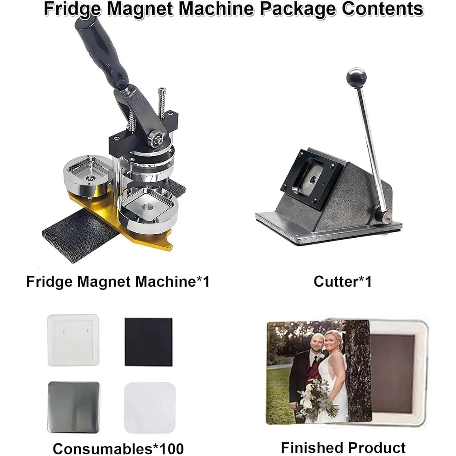 Máquina para Hacer imanes de Fotos,DIY Refrigerator Sticker Magnet Press Kit con 100-Piezas Consumibles + Cortador de Papel, Crafting sin Esfuerzo Photo Magnet Machine
