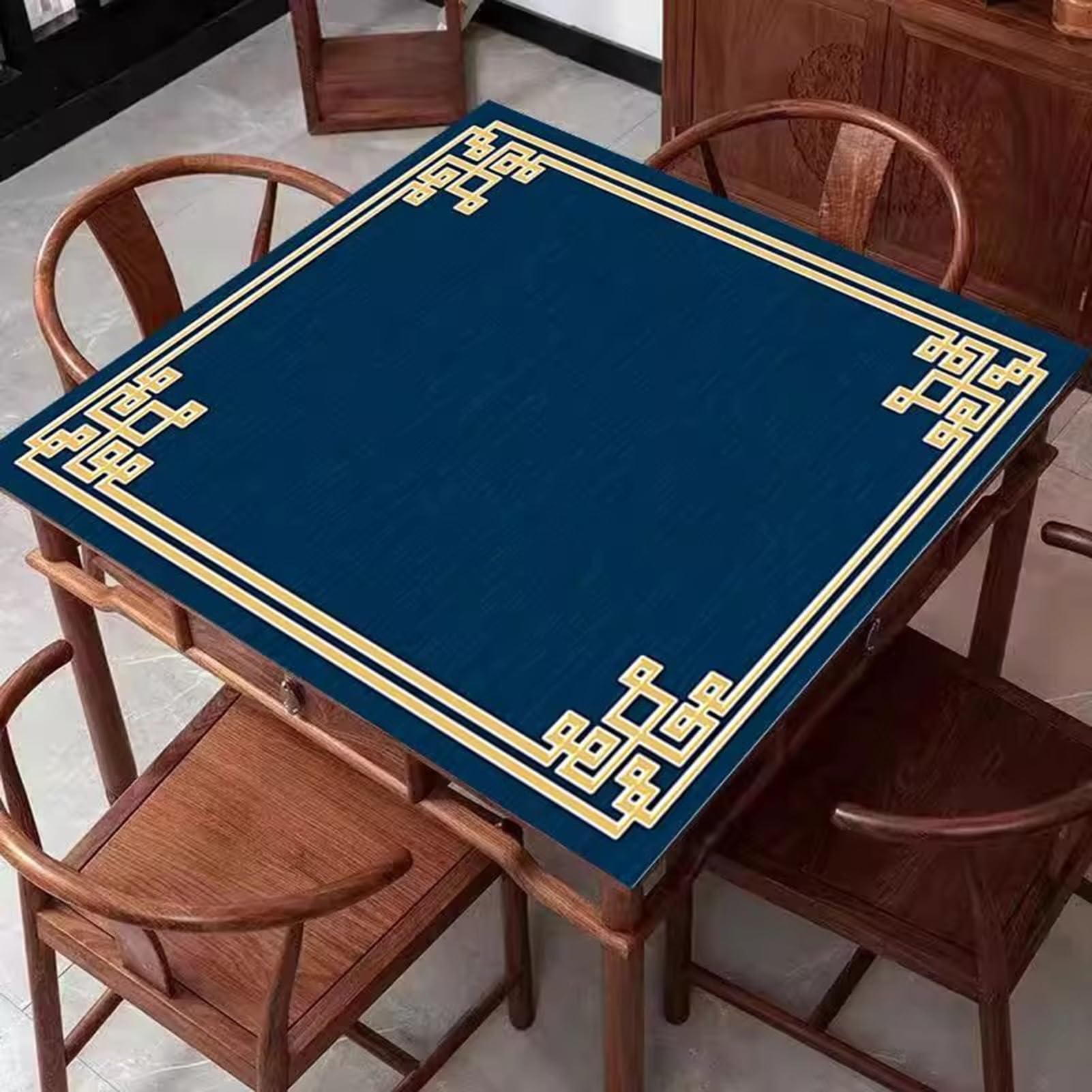 Tapete de Mahjong Cuadrado Azul, Adecuado para Mesas de Comedor y Tapetes de Mahjong Automáticos(90CM/35.4")