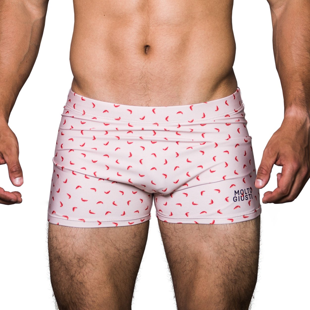 Molto Giusti Swimsuit Mens Briefs Bathing Suit Men Tropical Print Lycra with UV Protection (Small, Pink- Tiny Ceibo)