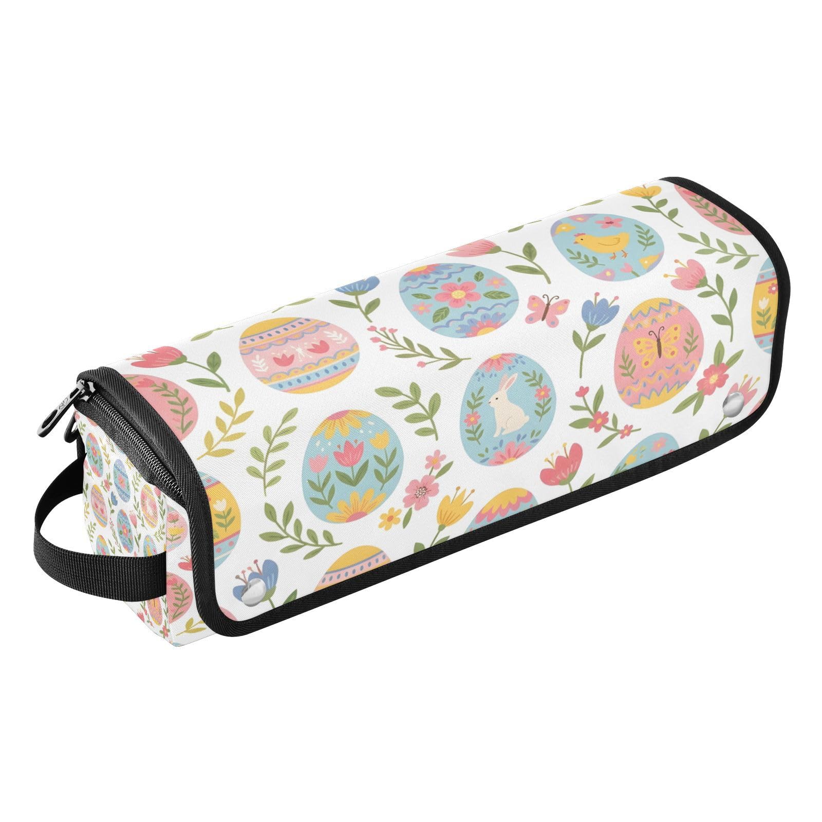Easter Eggs Spring Hair Tools Travel Bag Portable Hair Accessory Organizer with Heat Resistant Mat 2 in 1