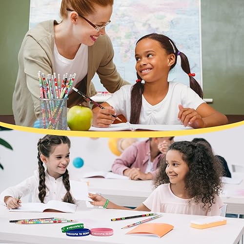 Miniatura 5 de 32 lápices de bienvenida a la escuela, pulseras de goma de bienvenida a la escuela, pulseras de silicona, regalos para el primer día de escuela,