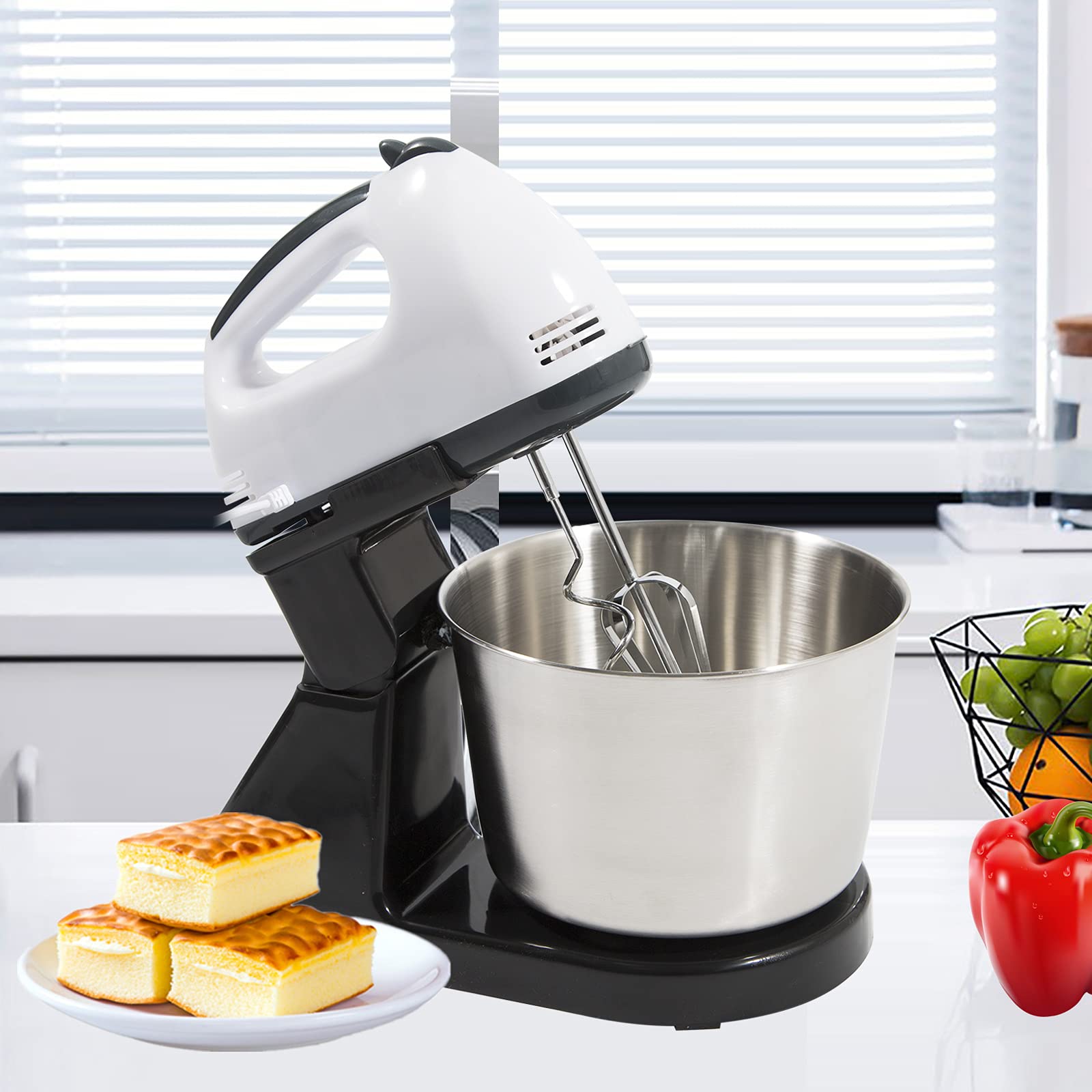 Macchina da cucina da 100 W, impastatrice con ciotola in acciaio inox da 1,7 l, 7 velocità, con 2 frullatori, robot da cucina per impasto del pane