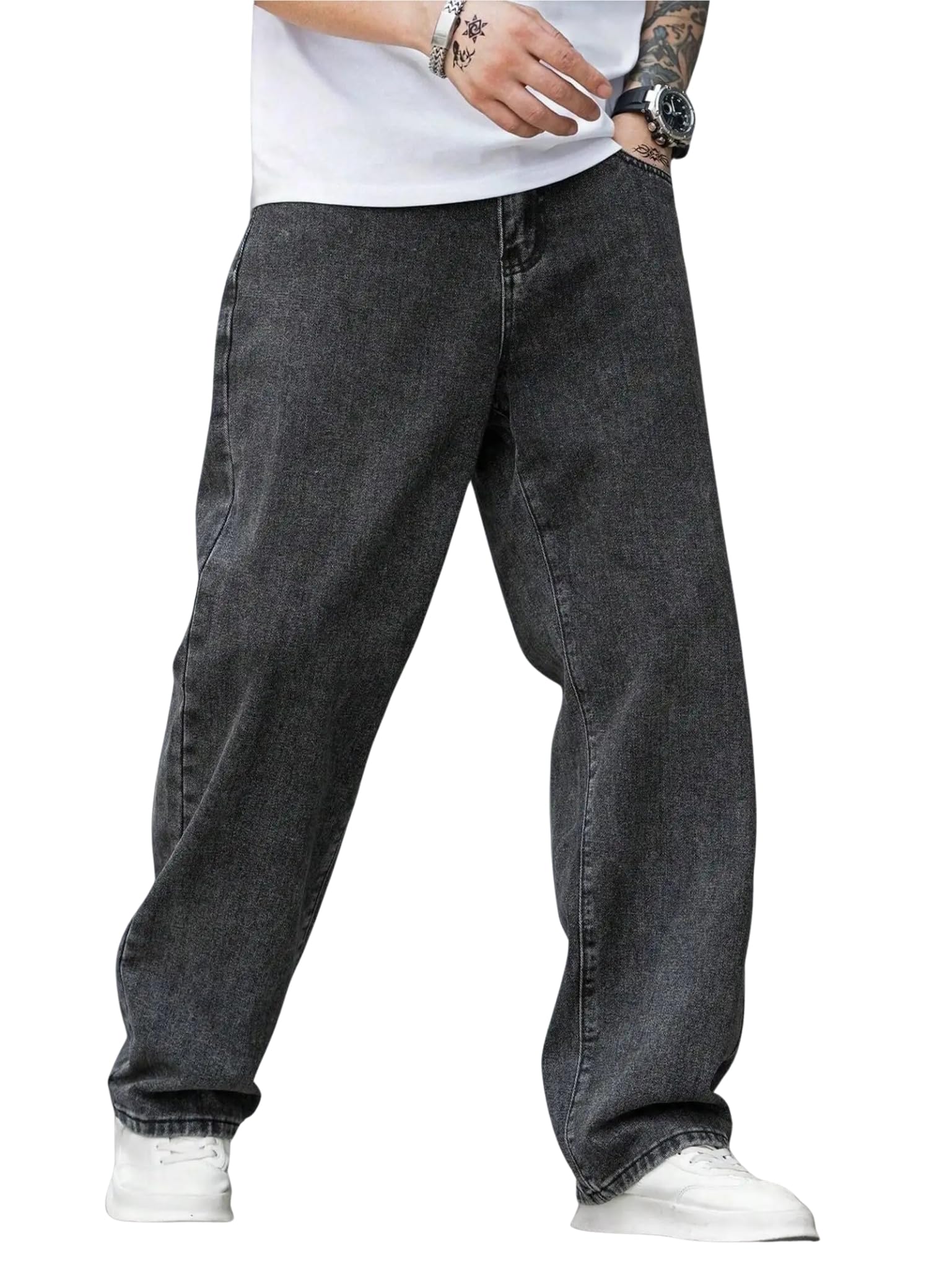 jaar fashion Men’s High-Rise Baggy Fit Jeans - Loose Fit Denim Pants for Casual & Streetwear - Trendy Comfortable Wide-Leg Jeans for Men-picture-51