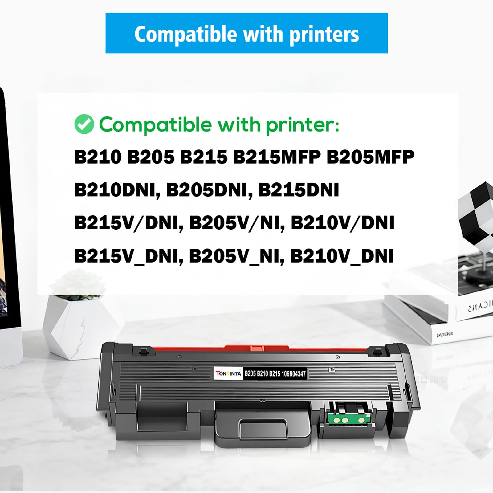B205 B210 B215 Cartouches d'encre Compatibles 106R04347 Haute Capacité 3000 Pages pour Imprimante Xerox B210 B210DNI B205 B205DNI B205MFP B215 B215DNI B215MFP (Noir, Pack de 2)