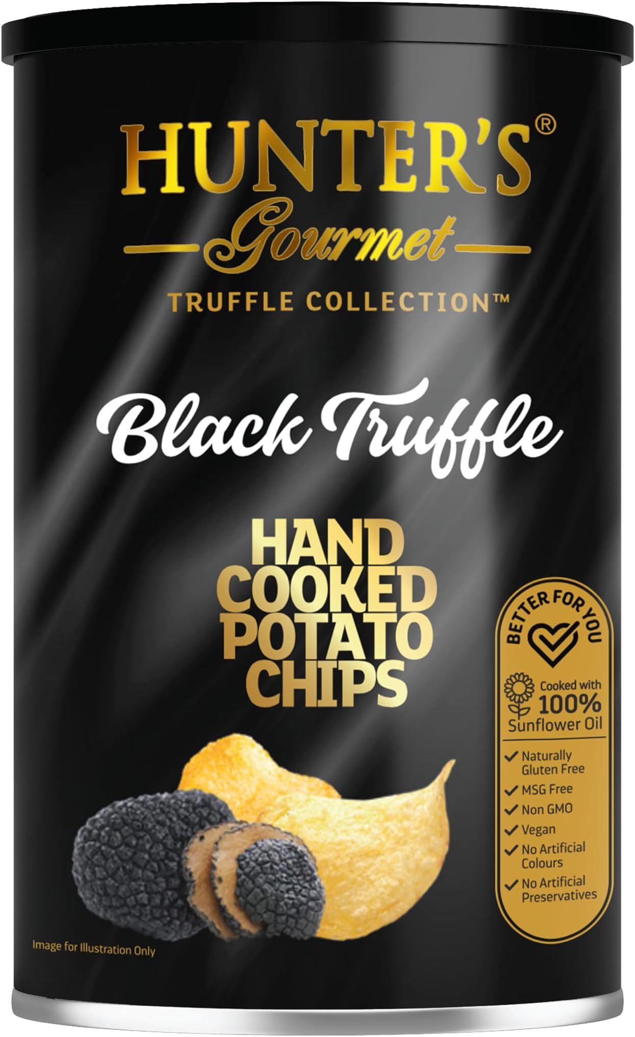 - Hunter's Gourmet Potato Chips | Hand-Cooked | Lactose-Free | No Artificial Colors | Halal | Made in a Nut-Free Facility | Black Truffle Chips | Vegan | Gluten-Free Snacks | Pack of 1 | 150g