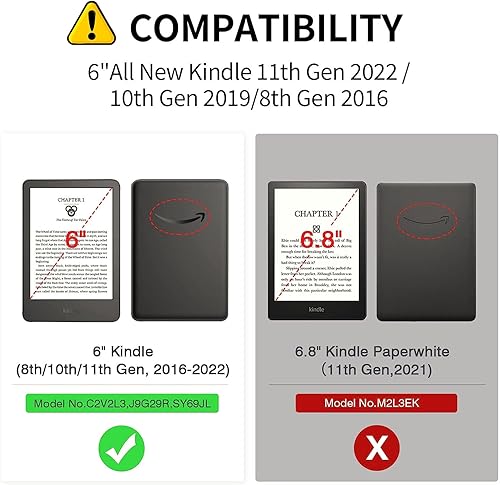 Miniatura 2 de Funda para Kindle básico de 6 pulgadas (11. generación), múltiples ángulos, piel sintética, delgada, con función de encendidoapagado automático,