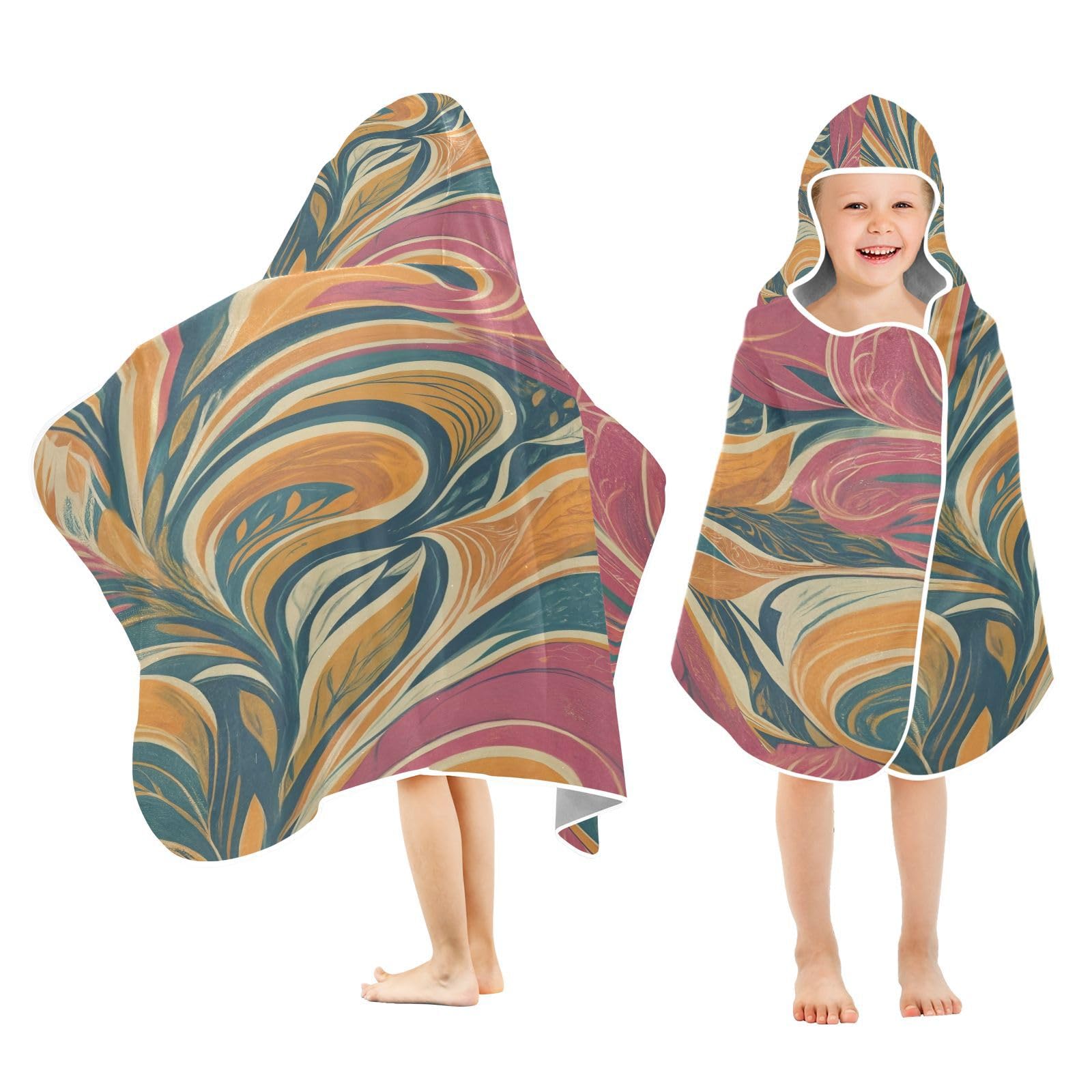 Kigai Abstract Pattern Hooded Beach Towel for Kids Soft Absorbent Quick Dry Bath Towel with Hood Lightweight Toddler Shower Pool Bath Wrap for Boys Girls