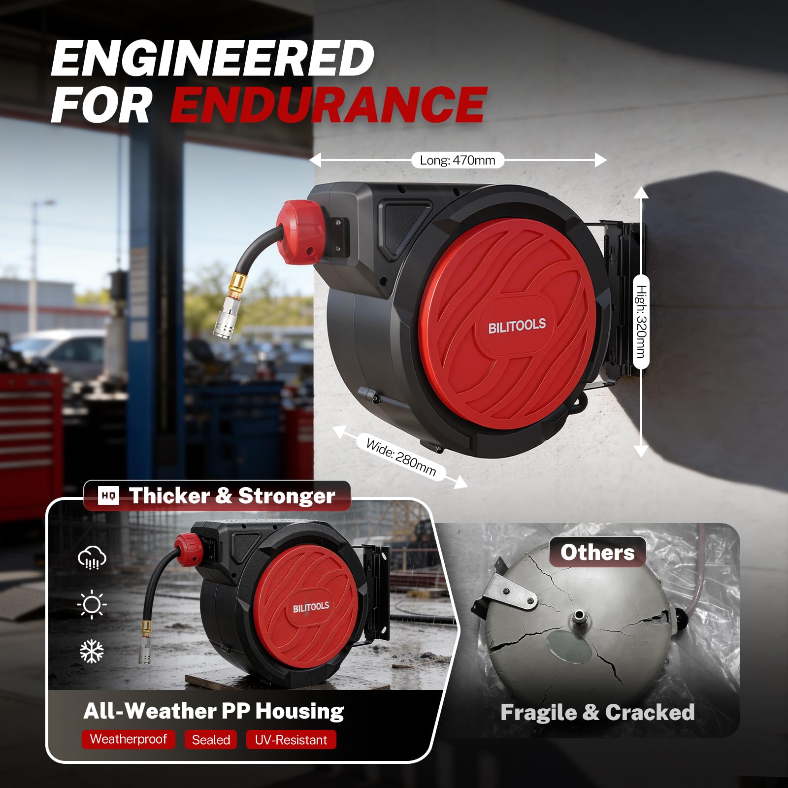 BILITOOLS Air Hose Reel - 50FT Retractable -6