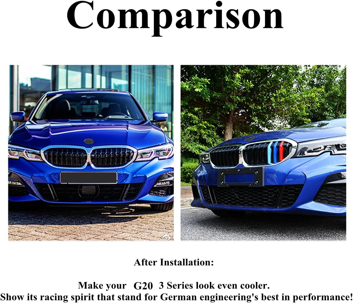 Tricolored Grille Insert Trims Compatible with BMW G20 3 Series 2019 2020 2021 2022 Sedan 330i 330e Accessories for w/St 3