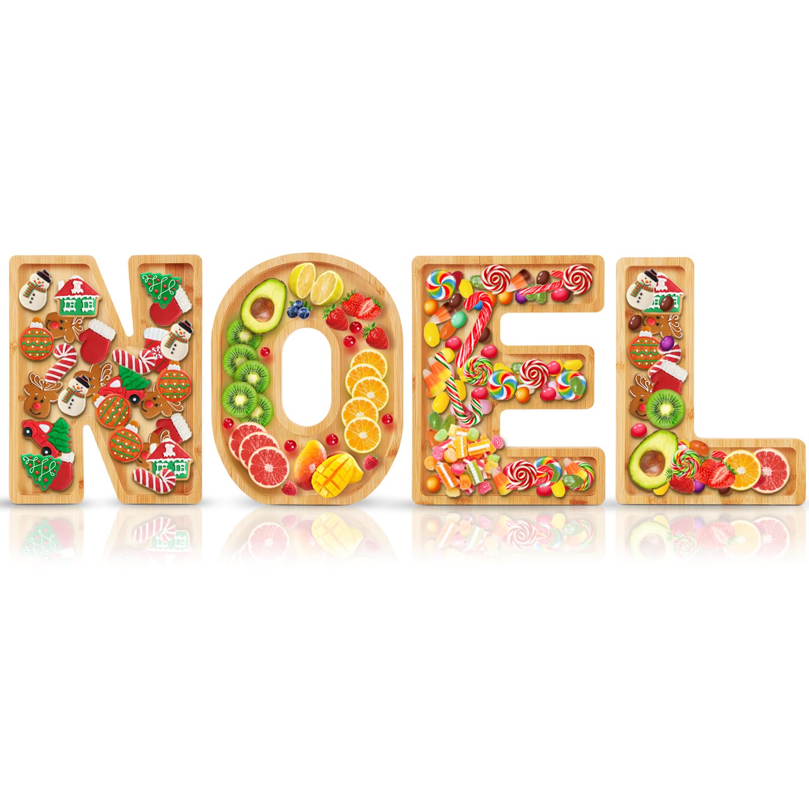 Christmas Noel Charcuterie Letters Bamboo Wood Charcuterie Board Christmas Noel Letter Serving Tray Cheese Board Christmas Serving Tray Plates for Candy Cookie Home Party (Noel)