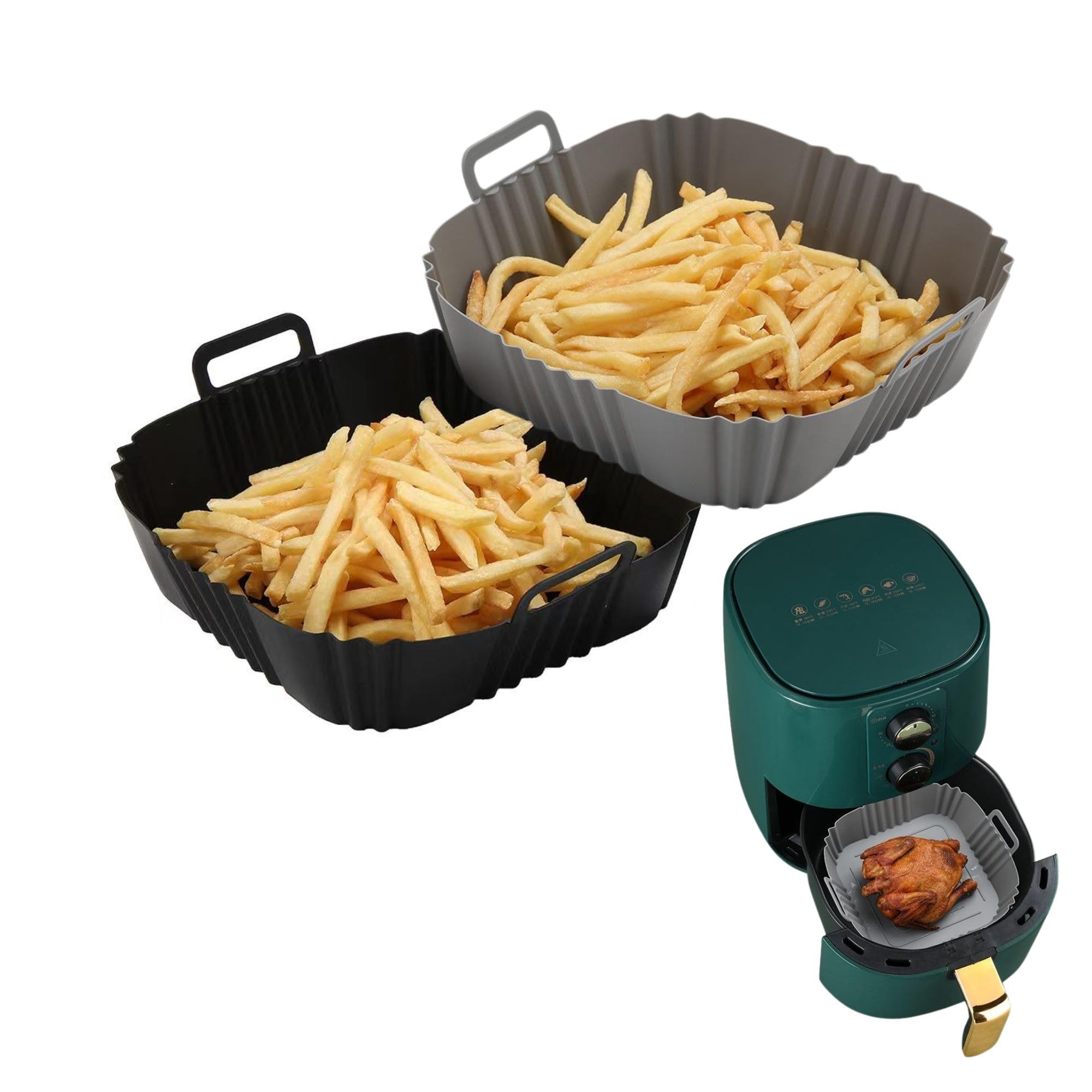Hian 7 Inch Square Silicone Air Fryer Liners Pack of 2 | Non-Stick Reusable Basket Baking Trays with Ear Handles | Heat-Resistant Oven & Air Fryer Inserts, Random Multicolor-image-15