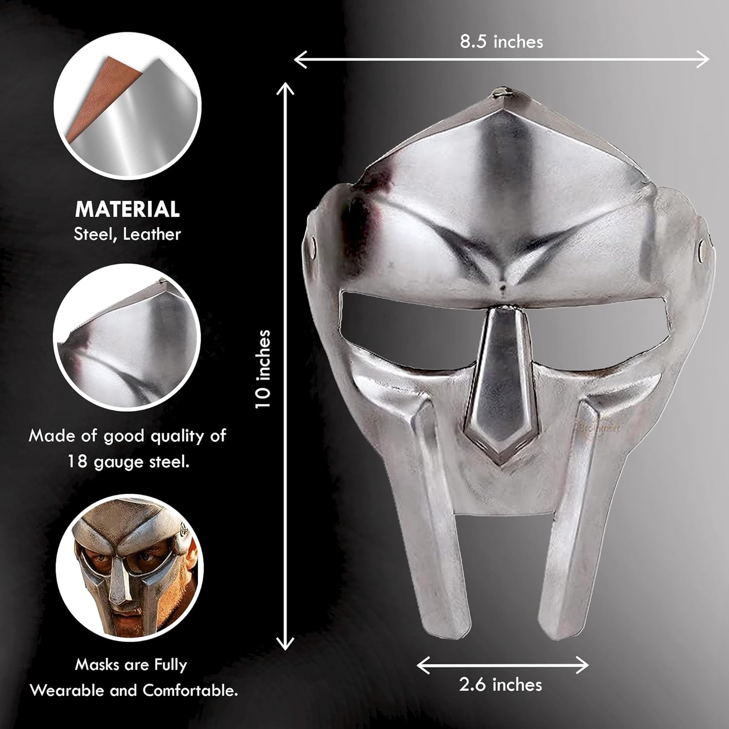 MF Doom Mask Gladiator Dr Doom Face Mask Roman Viking Fantasy Helmet Maximus Gladiators Arena Movie Prop Party Cosplay Costume (Gladiator Mask) - Image 6