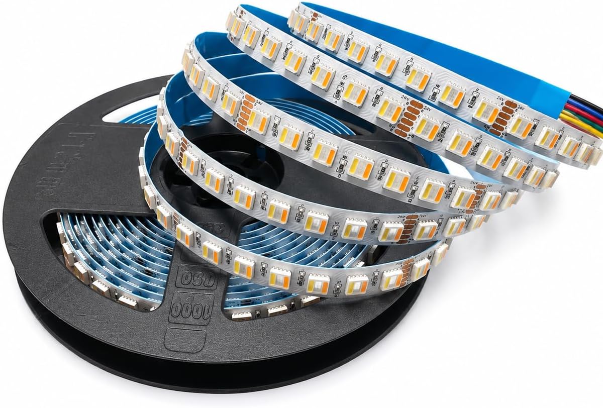 10mm RGBCCT LED Strip Light 24V Bright 112 LEDs/m High Density 16.4FT Narrow Dimmable 5-in-1 5050 SMD LED Tape Light, CRI90+ RGBWW 2700K-6500K for Accent Lighting