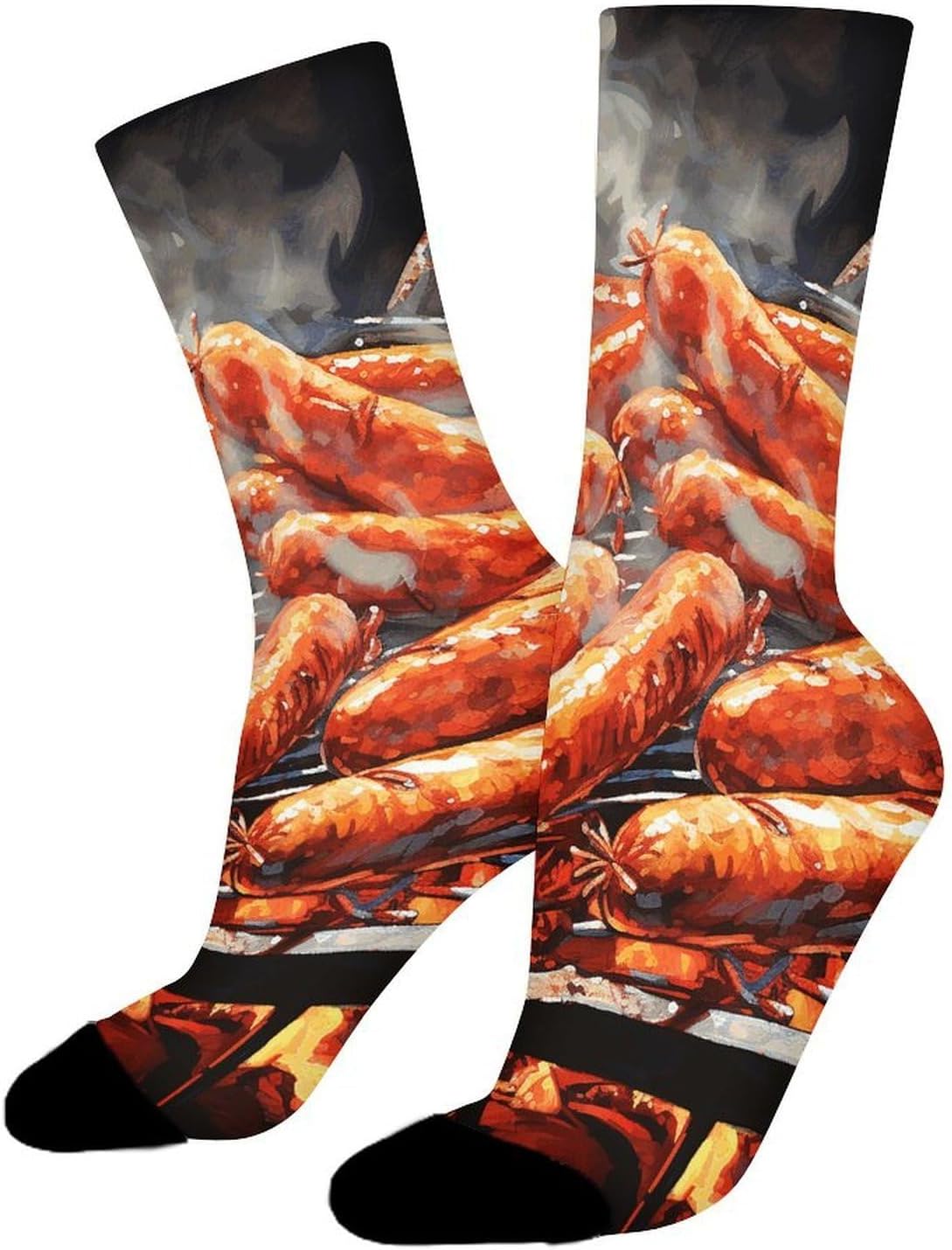 Moisture Wicking Socks, Breathable, Lightweight Crew Sock, Casual | Sausage on Fire Work Socks for Women Men, Elastic Soft Boot Socks for Travel, Seamless
