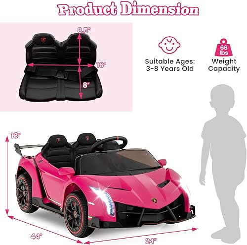 Miniatura 6 de Costzon Lamborghini - Auto Lamborghini de paseo con batería de 12 V 4WD Lambo para niños, con control remoto, 3 velocidades, puertas dobles, luces