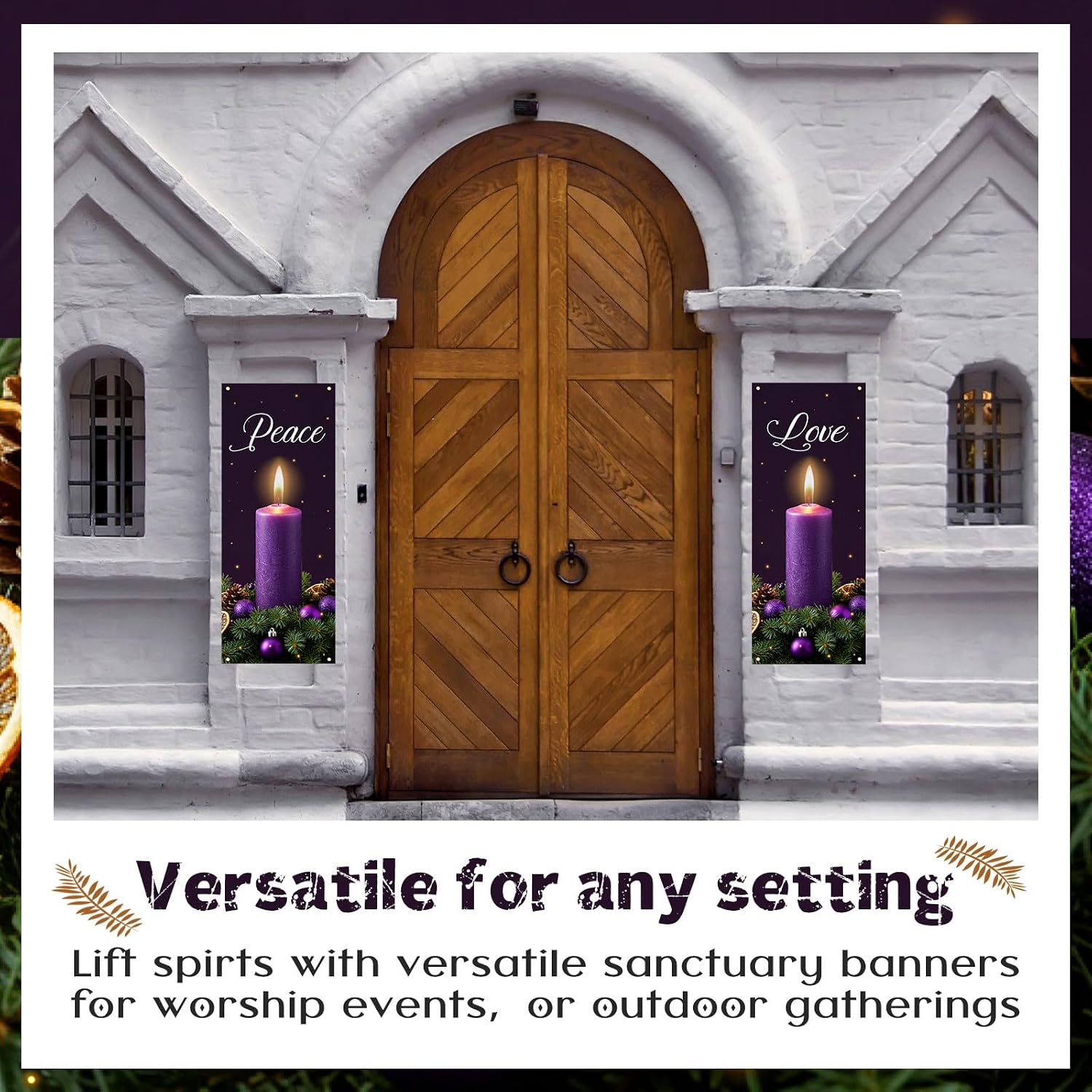 FuWeave 4 Pcs Advent Banners for Church, Religious Church Advent Banners with Scripture, Christian Praise Worship Bible Signs for Christmas Event, Communal Prayers, School Decor