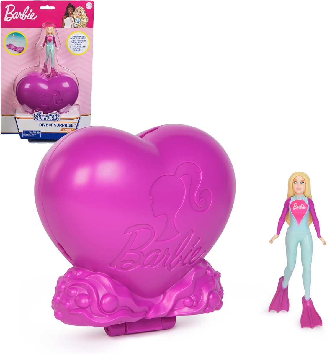SwimWays Barbie Dive N’ Surprise Pool Toy for Ages 5+ | Waterproof Figurine Sinks in Its Capsule and Floats in Surprise Reveal; Teaches Kids Swimming Skills and Diving Confidence