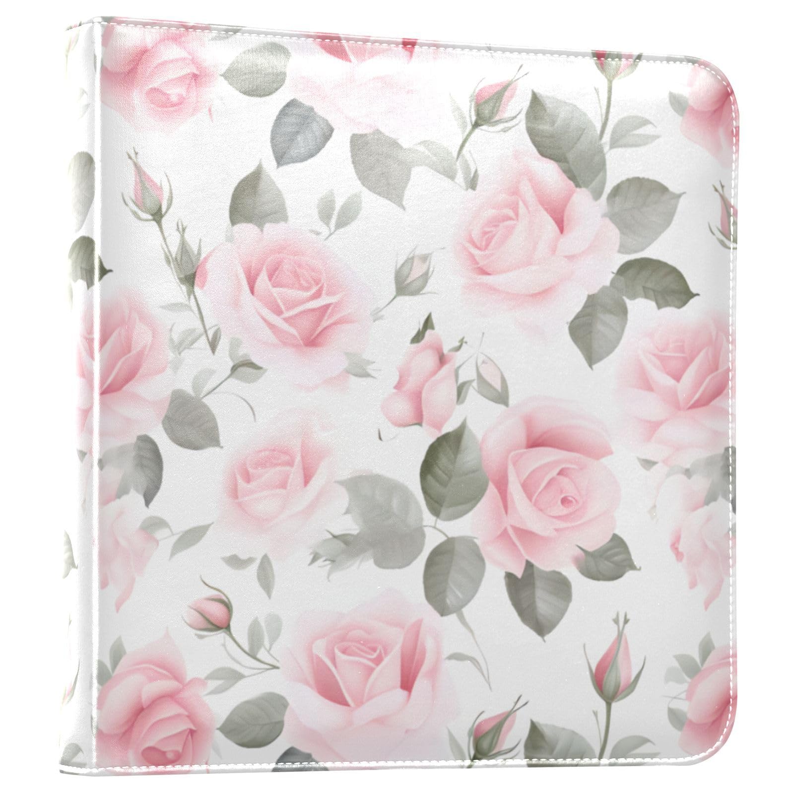 JIPONI Little Mini Pink Roses Large Photo Album, DIY Leather Cover Scrapbook Albums for 4x6 5x7 6x8 Pictures, Self Adhesive Memory Book for Wedding, Baby, Family