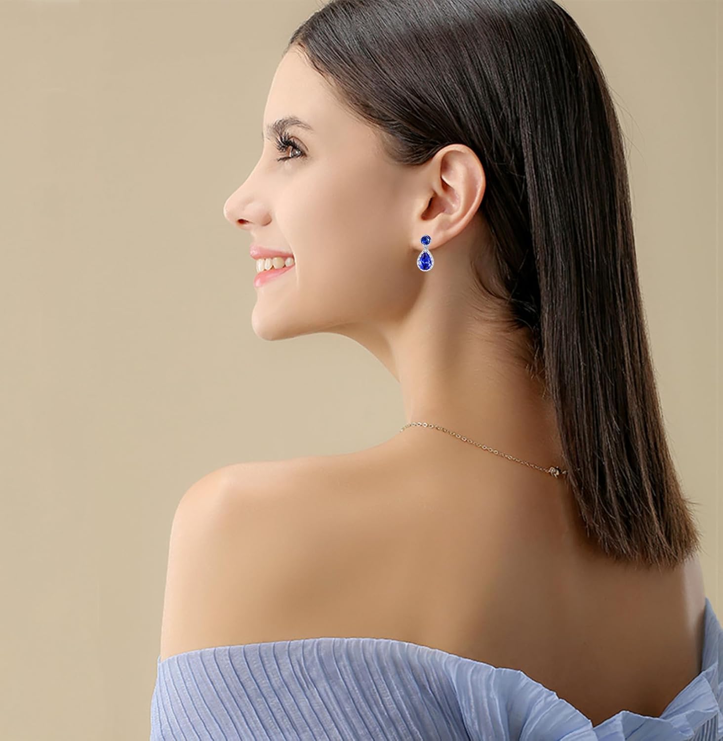 VONSSY Drop Dangle Earrings | Gemstones Waterdrop Teardrop White Gold Plated Crystal Hanging Cubic Zirconia Hypoallergenic Earrings | Stylish Jewelry Gift for Mother Daughter Wife - Image 2