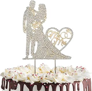 Cake Topper Hochzeit Tortenstecker Torten Tortendeko Mit Strass, Verlobung, Jubiläum - Hochwertige Tortenfigur Mit Brautpaar-Silhouette Und Doppelherz-Design - Kuchendeko Hochzeitsdeko